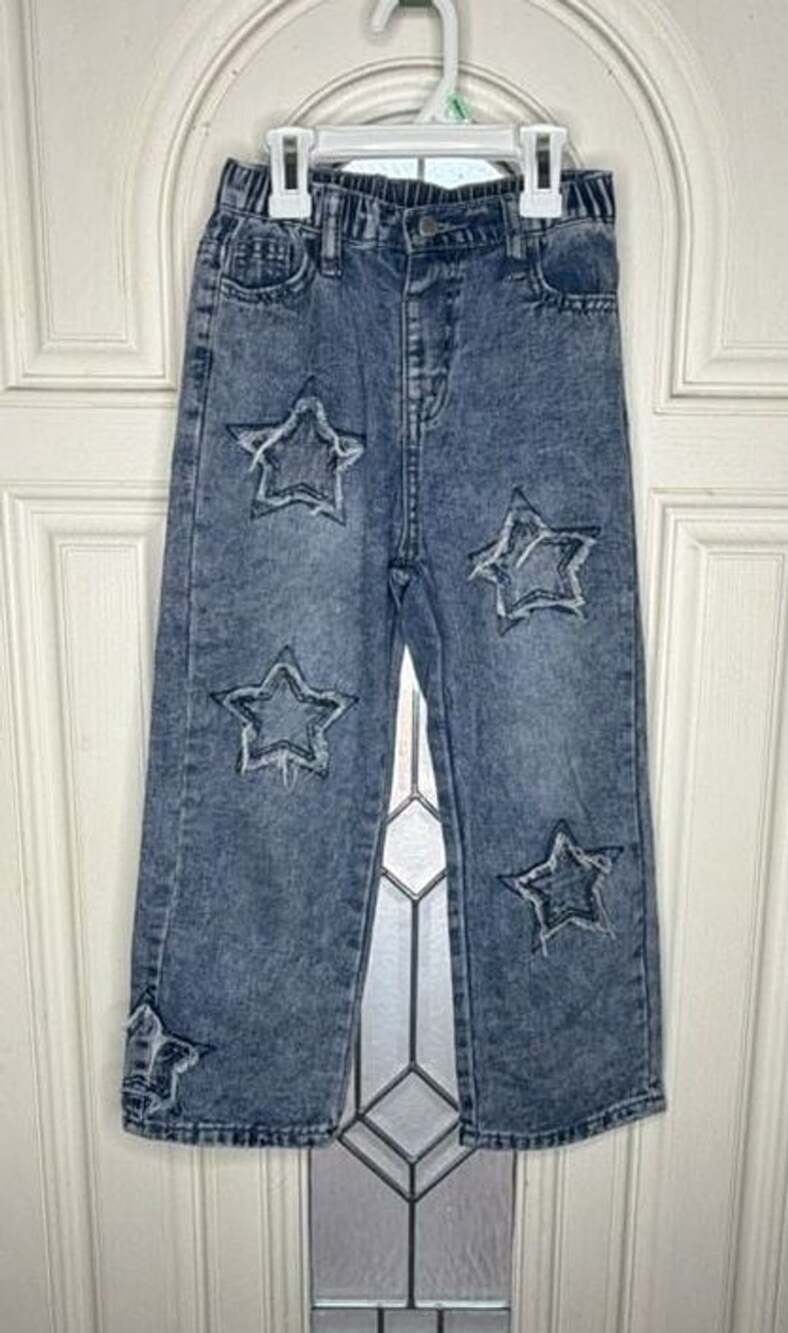Shein Kids Star Appliqued Wide-Leg Jeans Size 7Y